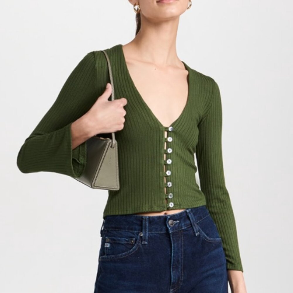Reformation Green Ribbed Cardigan - Picture 3 of 8